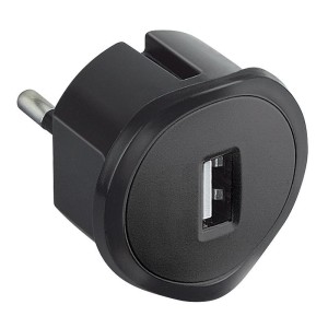 Chargeur USB 5V 1,5A maximum avec fiche 2P 10A et encombrement réduit - noir LEGRAND